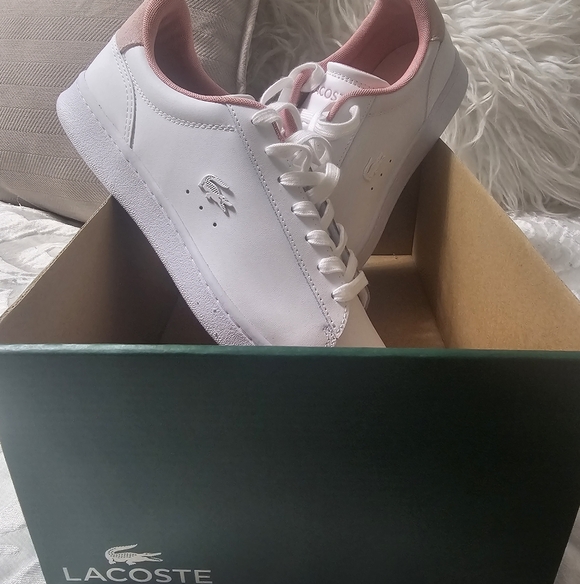 Lacoste Shoes - Lacoste Women's White and Pink Sneakers